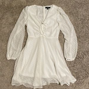 Lulu’s white long sleeve dress with Swiss dot detailing